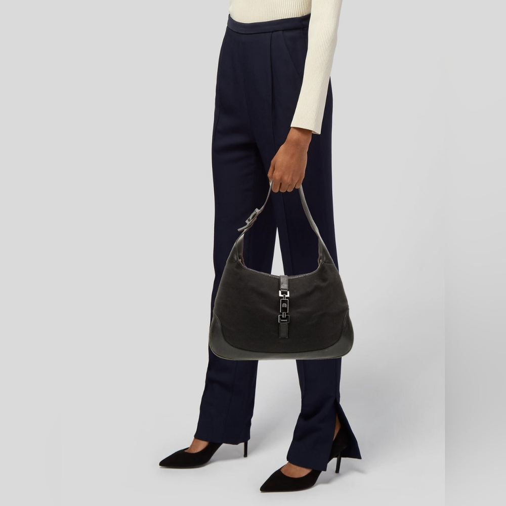 GUCCI Vintage GG Canvas Jackie Denim Shoulder Bag Black - Picture 6 of 13